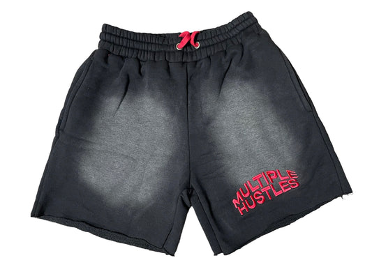 Sundried Black/Red Distressed Shorts